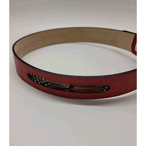 Roncelli Vintage Red Leather Feather Belt Small Boho Southwest Native Style Rare - Picture 3 of 16